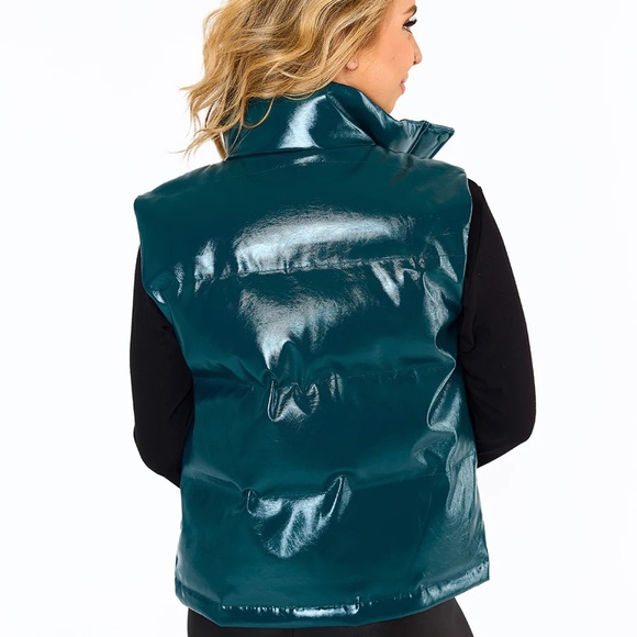 HELEN VEGAN LEATHER PUFFER VEST - JADE - Picture 2 of 7